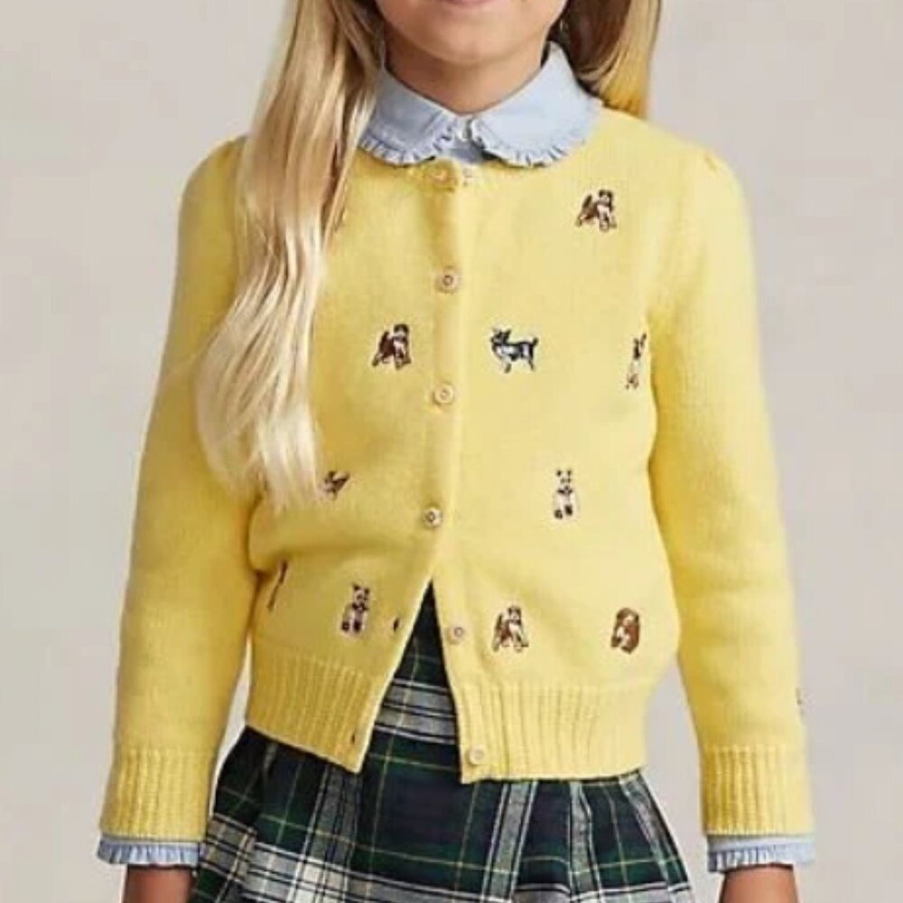 Polo Ralph Lauren Girls Dog Wool-Blend Cardigan Size M (6-8)